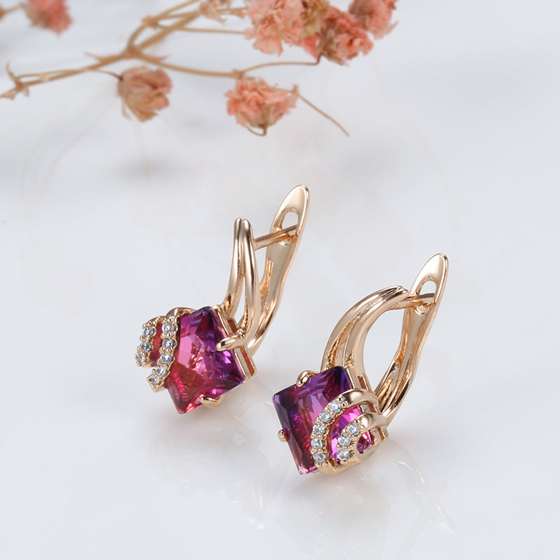 Aretes de Cristal Cuadrado Carmesí | Oro Rosa