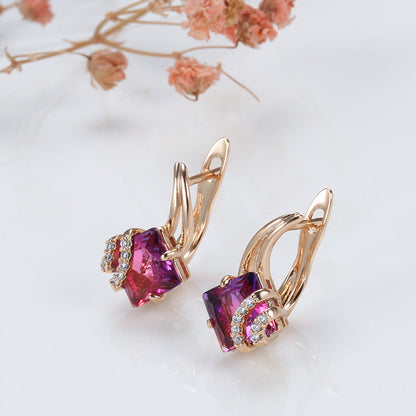 Aretes de Cristal Cuadrado Carmesí | Oro Rosa
