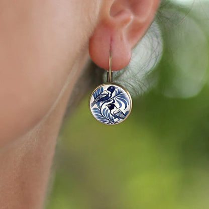 Pendientes de Cúpula de Vidrio de Urraca Azul Vintage