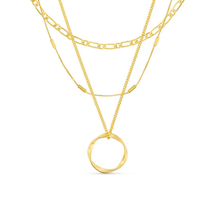 Collar Círculo Abierto Tres Hileras | Oro Blanco