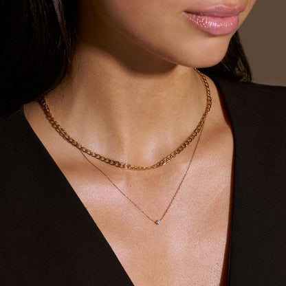 Collar Cadena Curb de Eslabones Planos | Oro Blanco