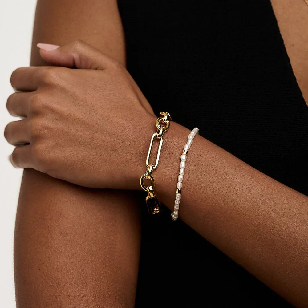 Pulsera de Eslabones T-Bar | Oro Blanco