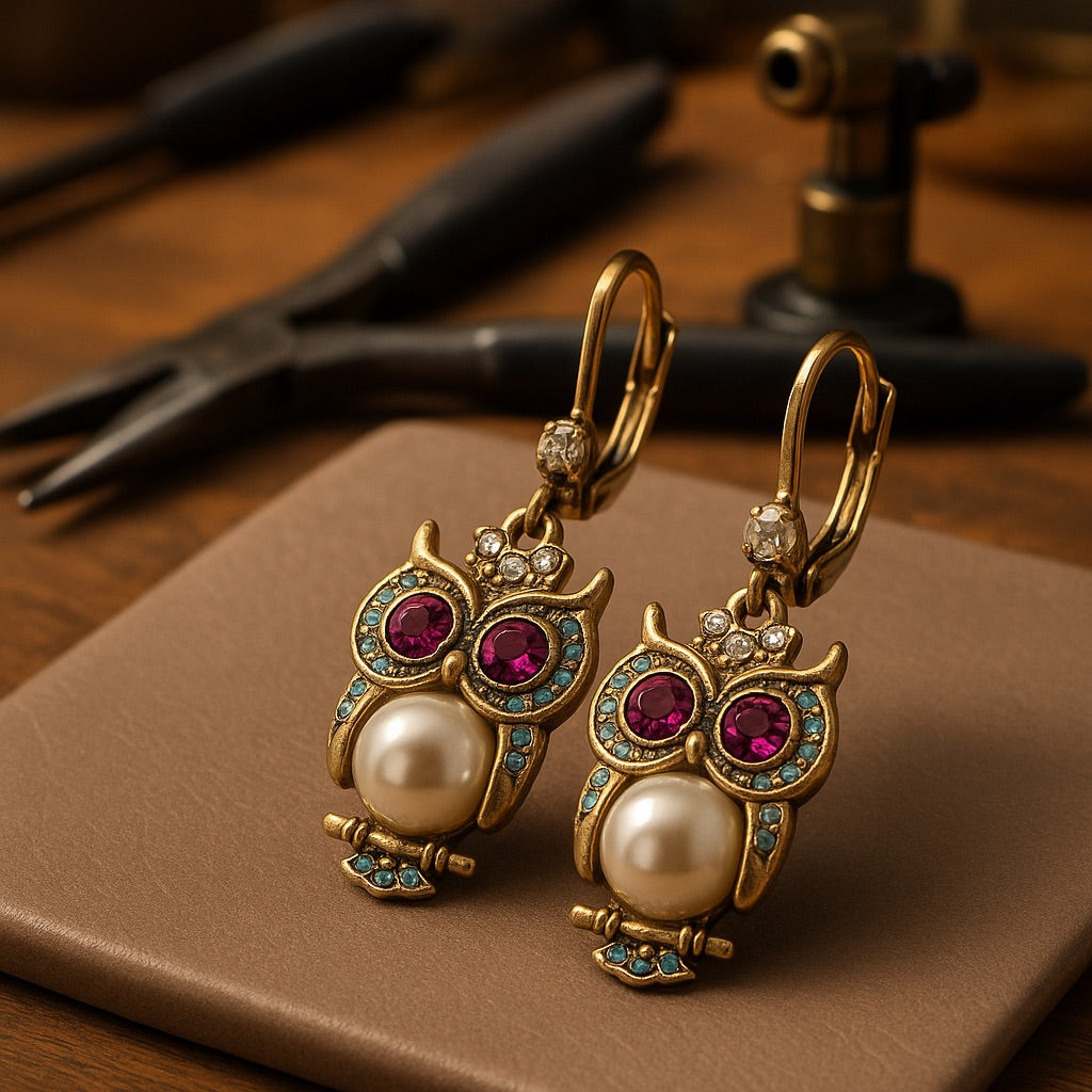 Pendientes Vintage de Búho de Cristal