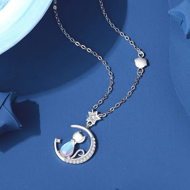 Collar de Gato y Luna en Plata de Ley