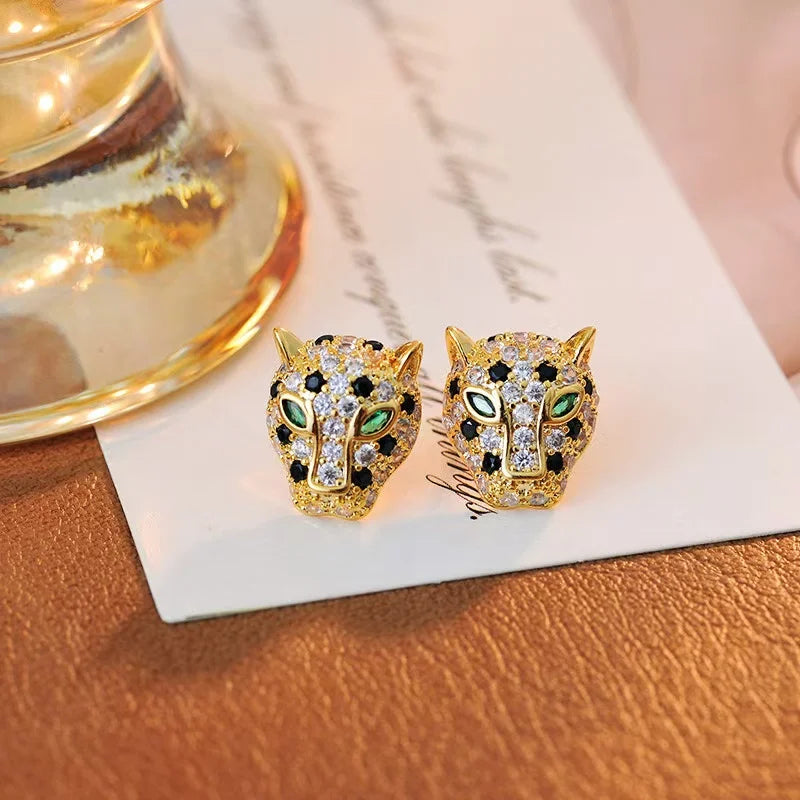 Pendientes de Declaración de Leopardo con Cristales Coloridos