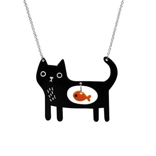 Collar Acrílico Caprichoso de Gato y Pez