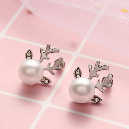 Pendientes de Perla de Reno Navideños