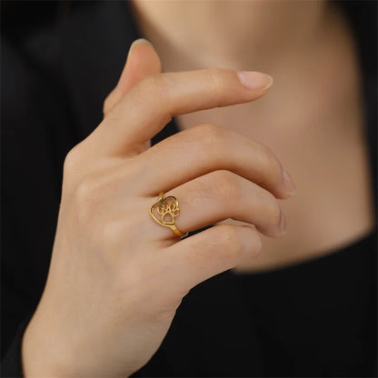 Anillo de Pata y Corazón en Tono Dorado