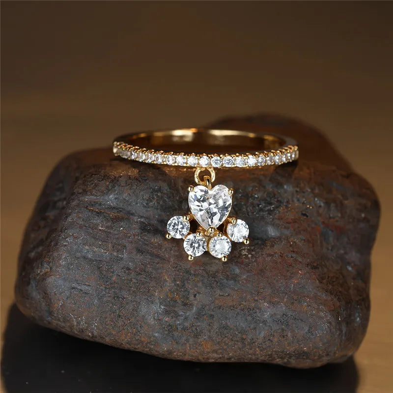 Anillo Vintage de Pata de Gato y Corazón con Piedra