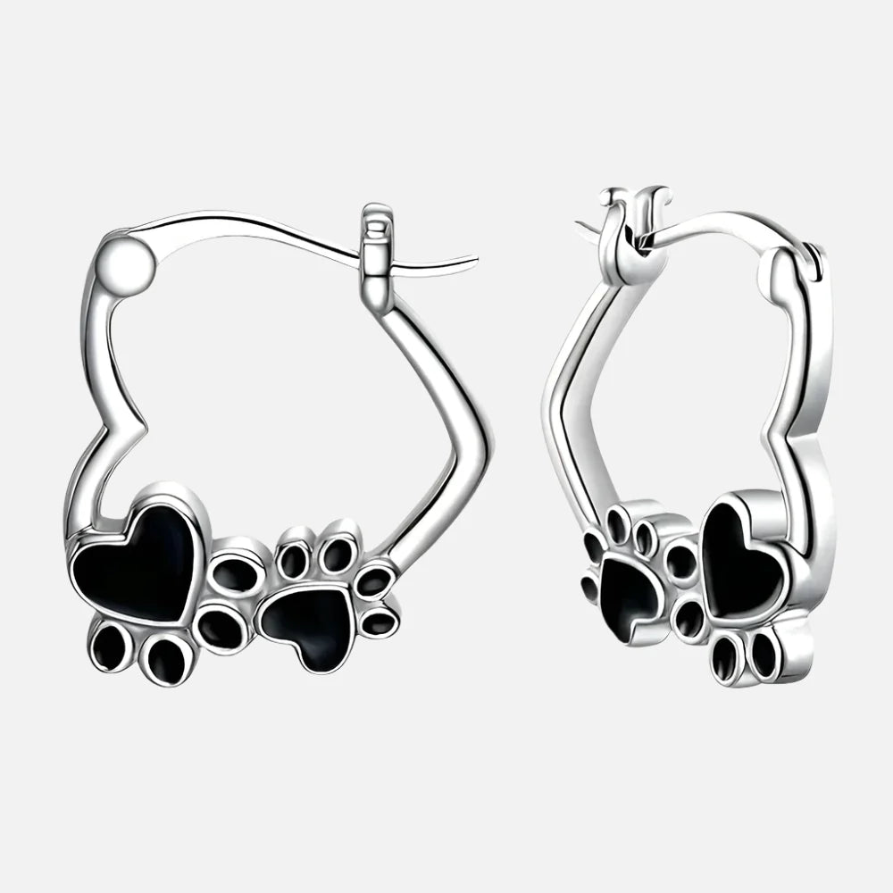 Pendientes de Pata y Corazón con Esmalte Negro