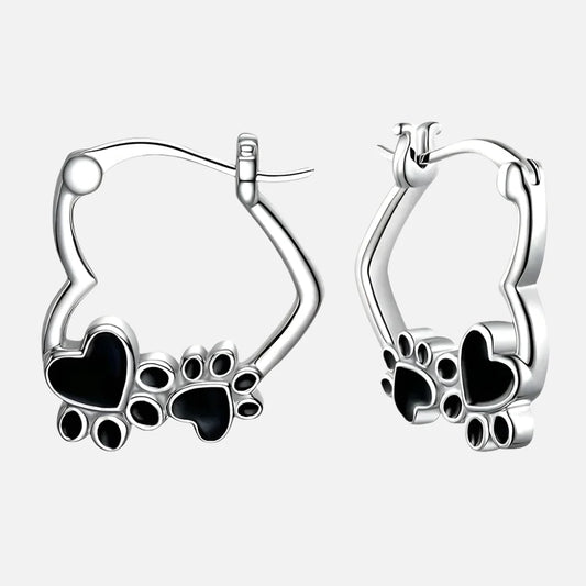Pendientes de Pata y Corazón con Esmalte Negro