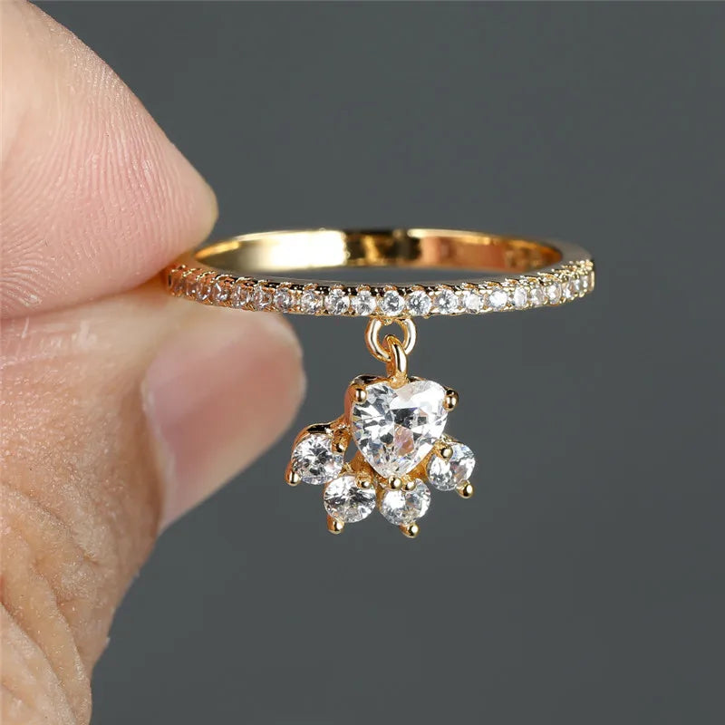 Anillo Vintage de Pata de Gato y Corazón con Piedra