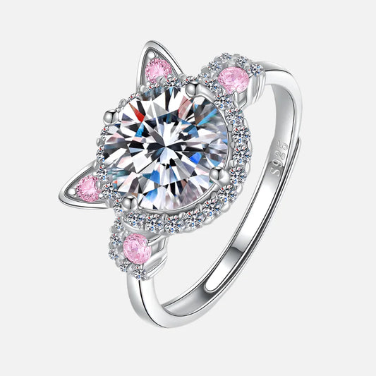 Anillo Ajustable de Orejas de Gato con Zirconia