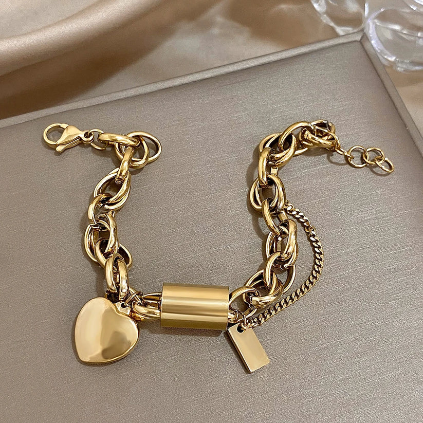 Pulsera Heartened Gruesa | Oro Blanco