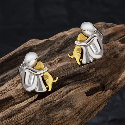 Pendientes de Abrazo en Dos Tonos Plata y Oro