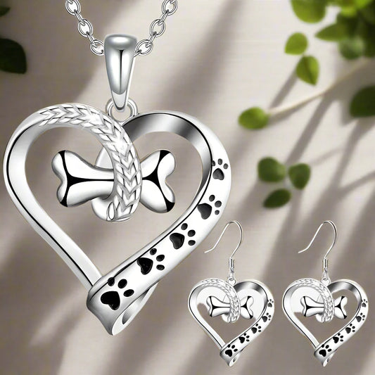 Set de Joyería de 2 Piezas con Dijes de Pata, Corazón y Hueso