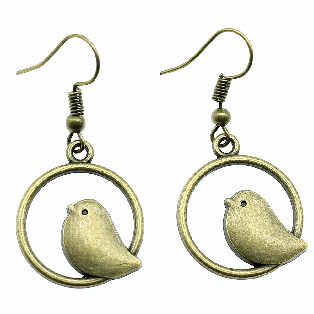 Pendientes Vintage de Dije de Pájaro