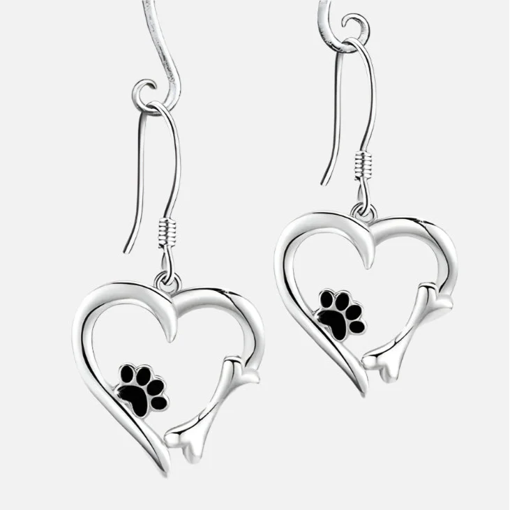 Pendientes de Plata con Diseño de Corazón y Pata