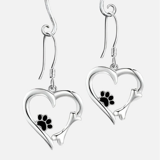 Pendientes de Plata con Diseño de Corazón y Pata