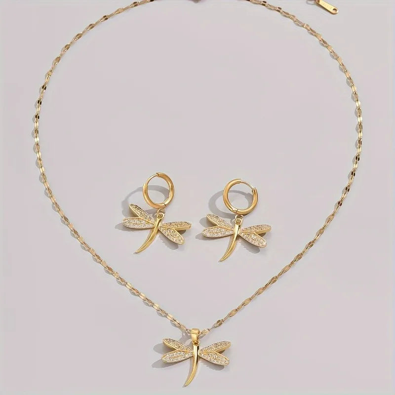 Collar de Libélula Dorado con Pendientes de Regalo
