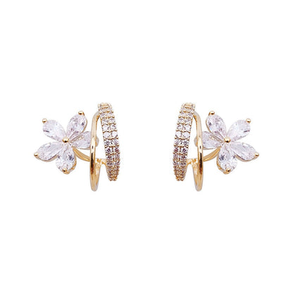Pendientes Florales con Circonitas en Oro