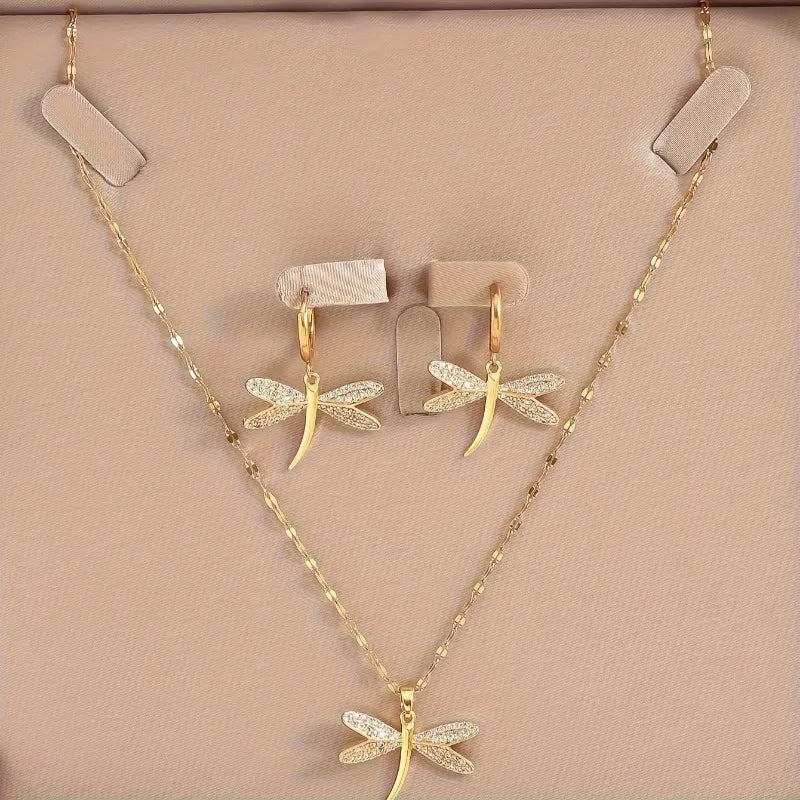 Collar de Libélula Dorado con Pendientes de Regalo