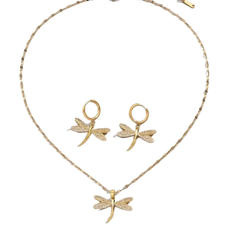 Collar de Libélula Dorado con Pendientes de Regalo