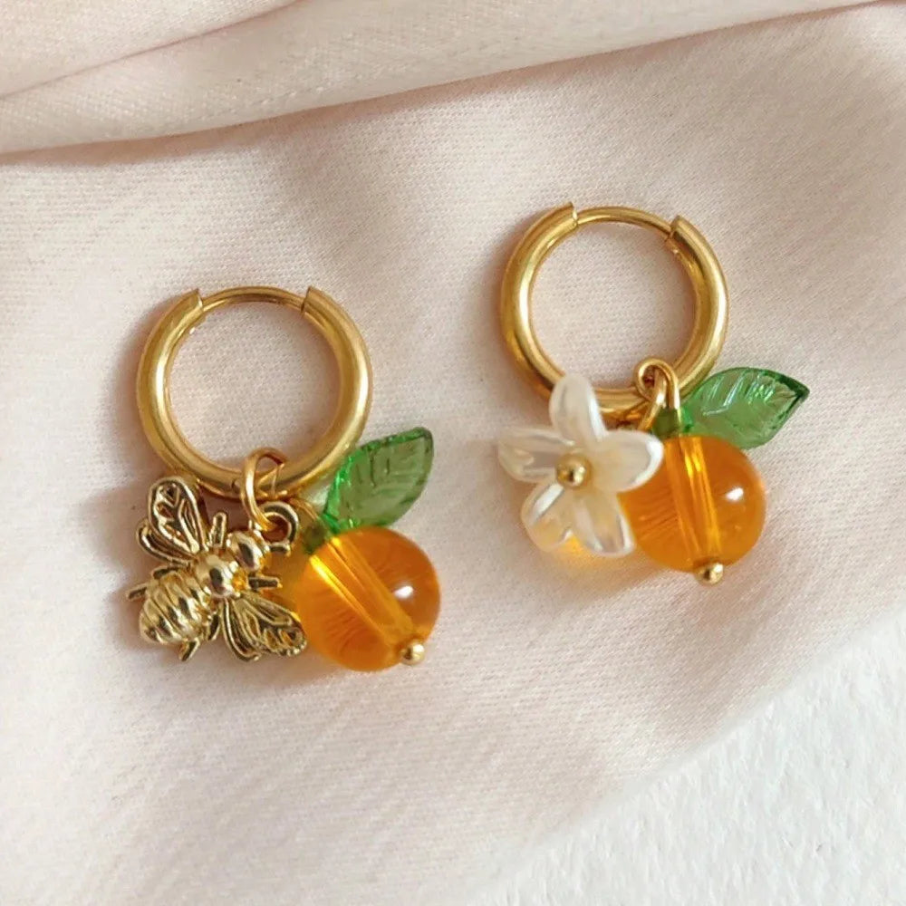 Pendientes de Aro de Abeja y Flor de Naranjo