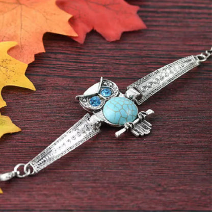 Pulsera Vintage de Dije de Búho Turquesa