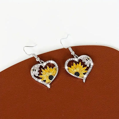 Pendientes Vintage Boho de Corazón con Girasol y Abeja