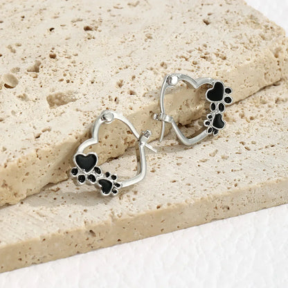 Pendientes de Pata y Corazón con Esmalte Negro