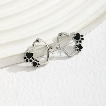 Pendientes de Pata y Corazón con Esmalte Negro