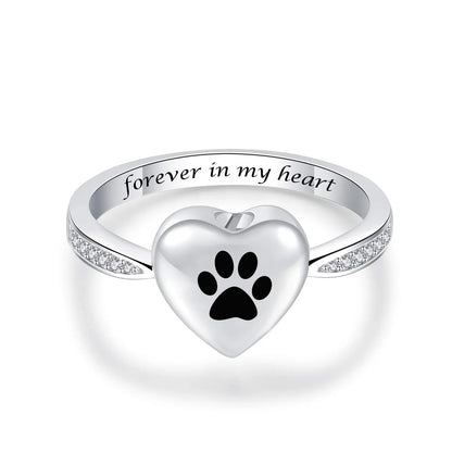 Anillo Urna de Corazón y Huella de Pata