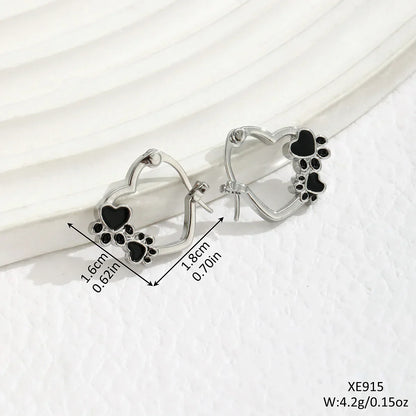 Pendientes de Pata y Corazón con Esmalte Negro