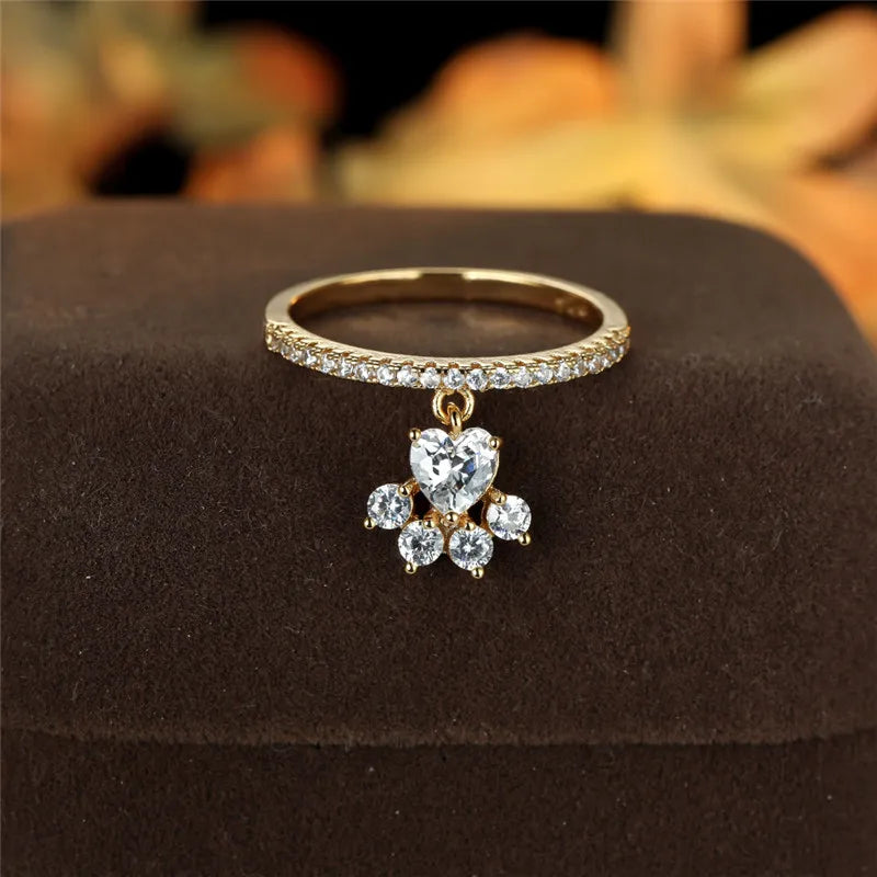 Anillo Vintage de Pata de Gato y Corazón con Piedra