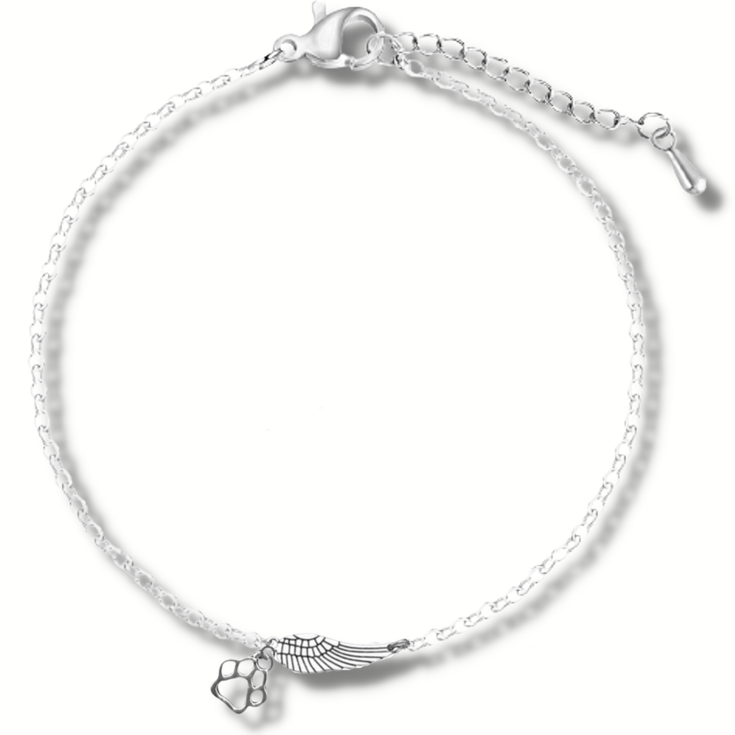 Pulsera Conmemorativa de Plata con Ala de Ángel y Huella de Pata |
