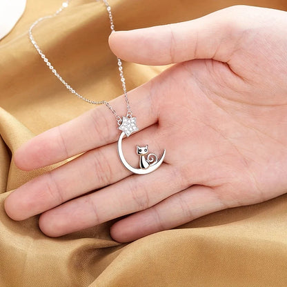 Collar de Gato, Luna y Estrella en Plata de Ley