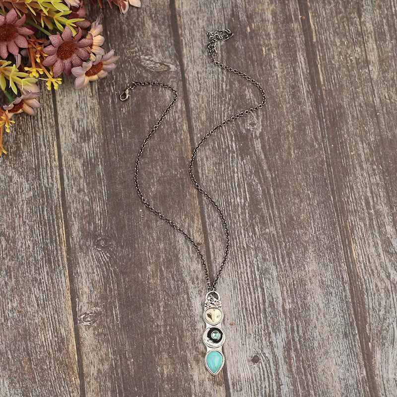 Collar Barra de la Sabiduría del Búho Turquesa