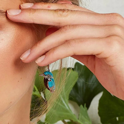 Pendientes de Colibrí Azul con Esmalte