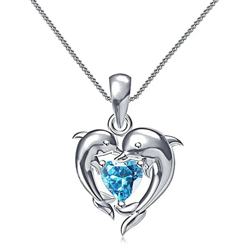 Collar de Amor de Delfín con Corazón Azul