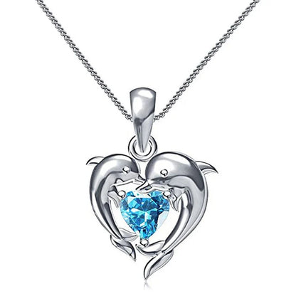 Collar de Amor de Delfín con Corazón Azul
