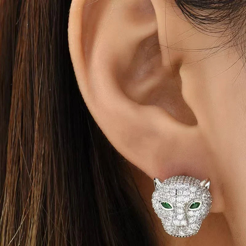 Pendientes de Declaración de Leopardo con Cristales Coloridos