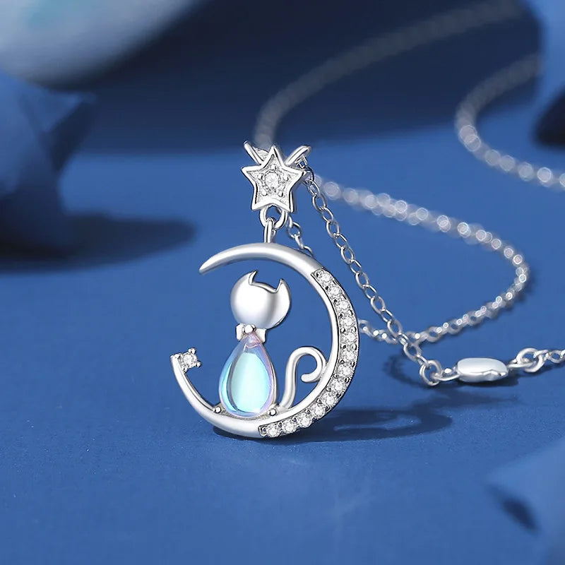 Collar de Gato y Luna en Plata de Ley