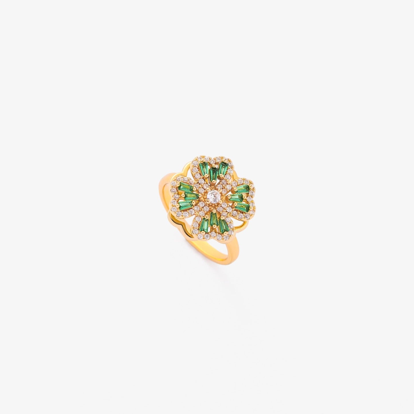 Anillo Giratorio Trébol de Esmeralda | Oro