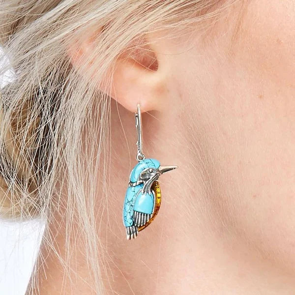 Pendientes de Colibrí Azul con Esmalte