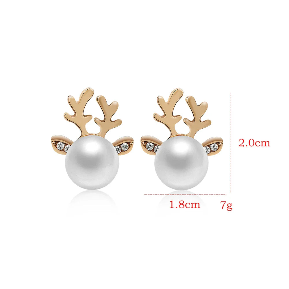 Pendientes de Perla de Reno Navideños