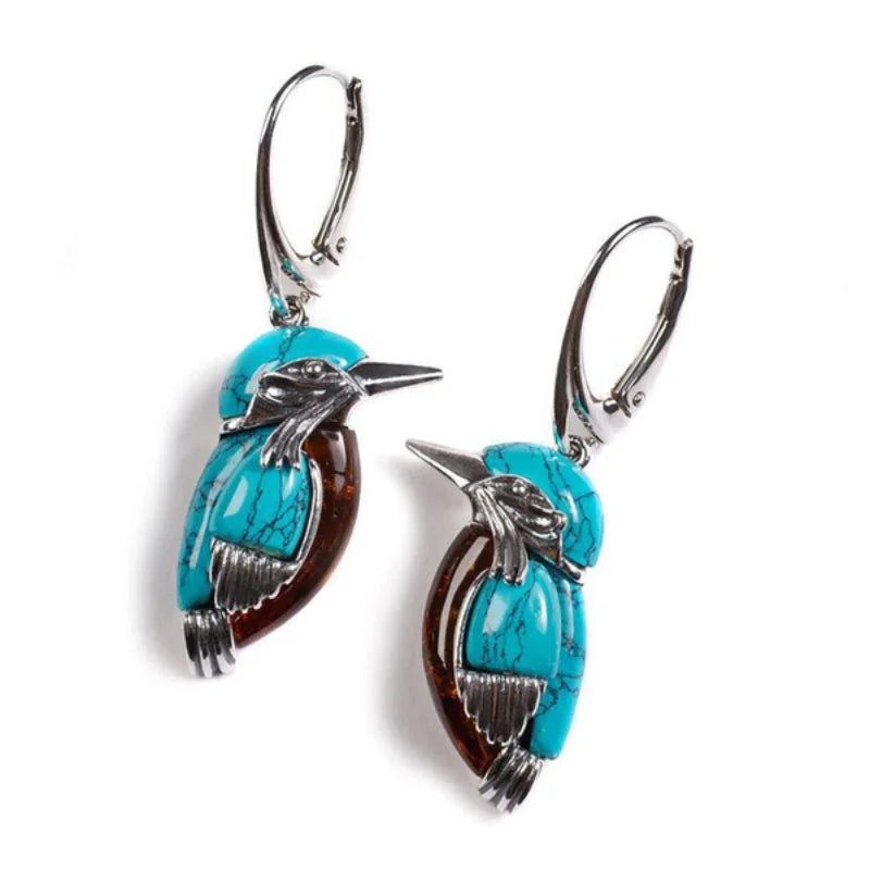 Pendientes de Colibrí Azul con Esmalte