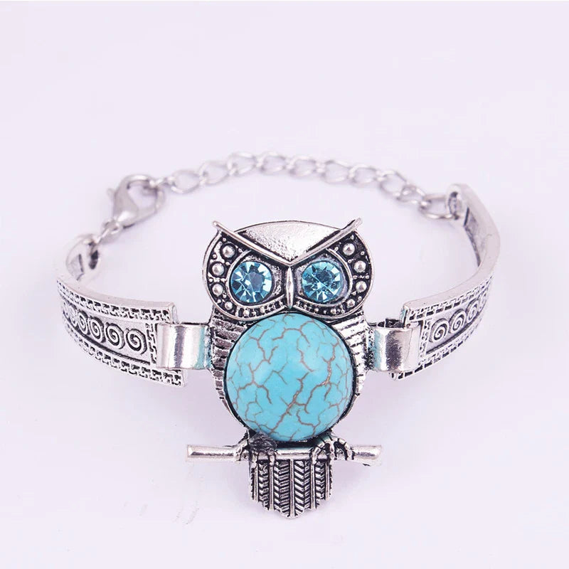 Pulsera Vintage de Dije de Búho Turquesa