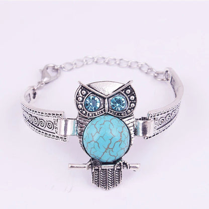Pulsera Vintage de Dije de Búho Turquesa