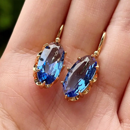 Pendientes Floración Azul Dorada | Oro